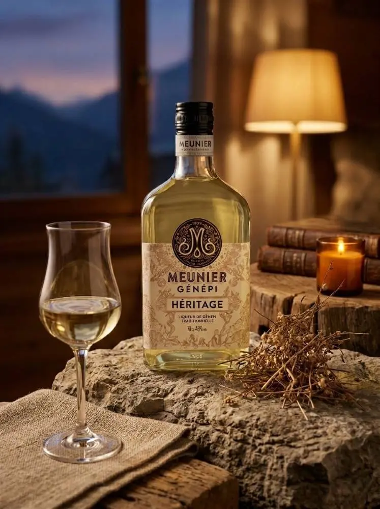 爵納彼 Génépi 阿爾卑斯山草本酒擺放餐桌場景。