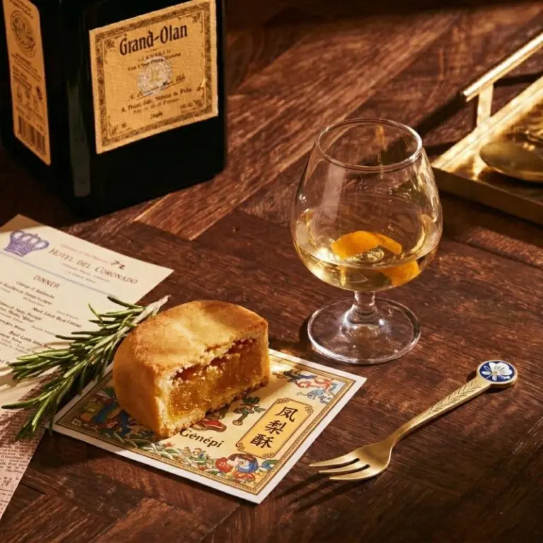 Grand-Olan 修道院草本酒搭配台灣鳳梨酥，在地風味跨界搭配。